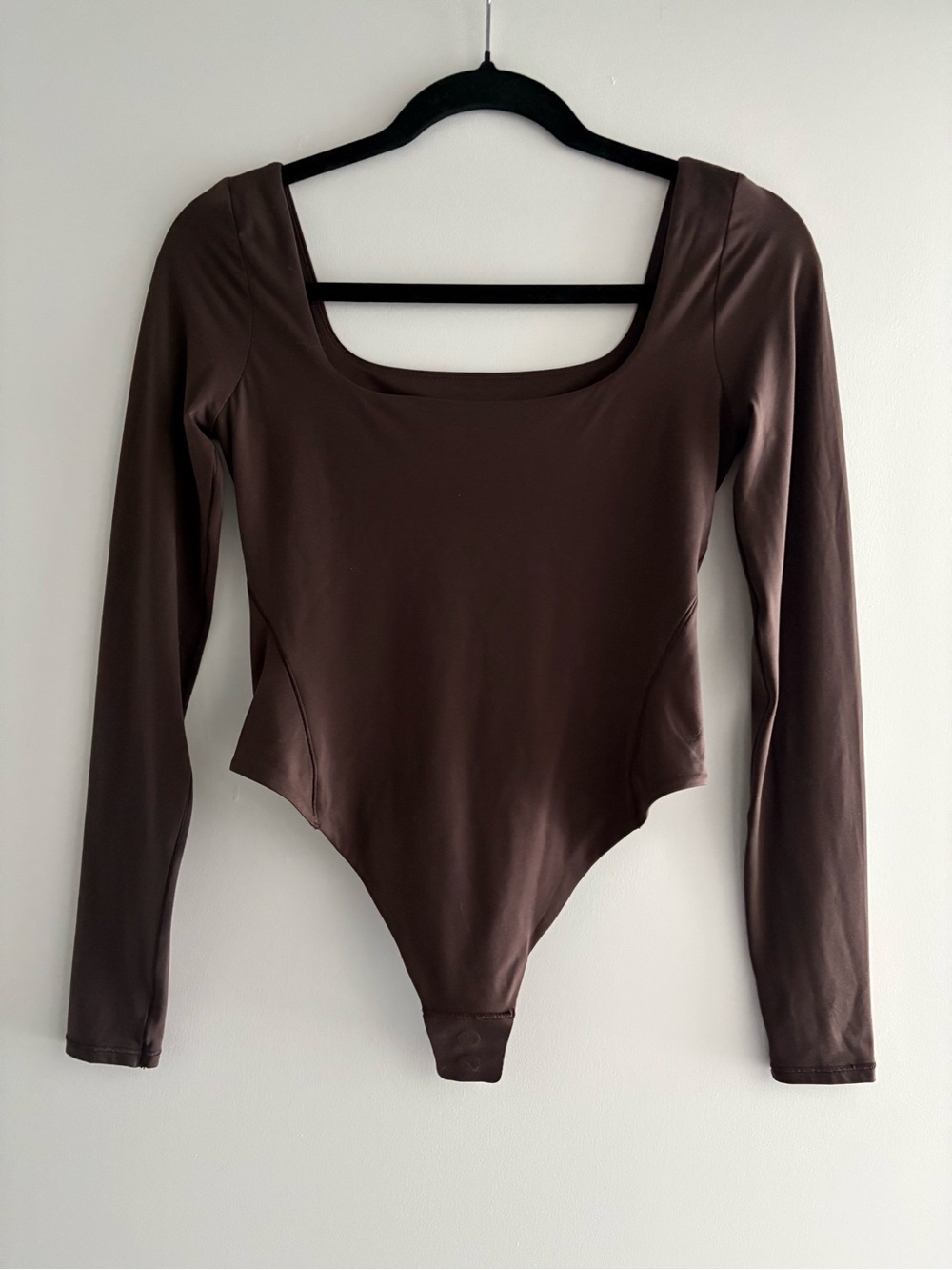 Lululemon Wundermost Ultra-Soft Nulu Square-Neck Long-Sleeve Bodysuit Espresso S